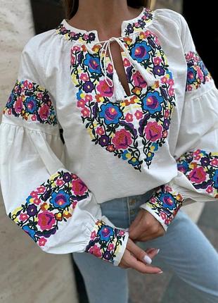 Турецкая оверсайз блуза блузка вышиванка с рукавами фонариками