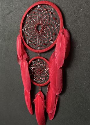 Червоний ловець снів на два кільця оберіг амулет ловушка снів