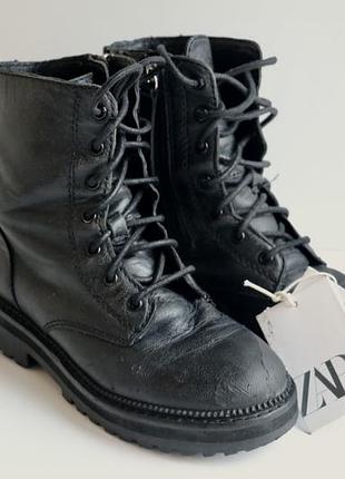 Ботинки ботинки zara черные на девочку кожа, р.31