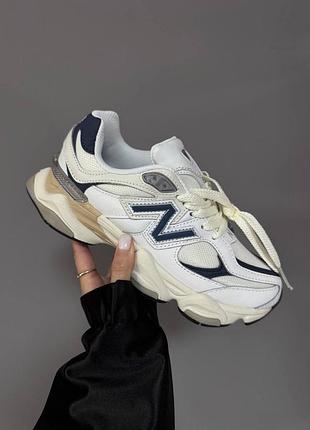 Крутейшие женские и мужские кроссовки new balance 9060 white navy blue premium белые с синим