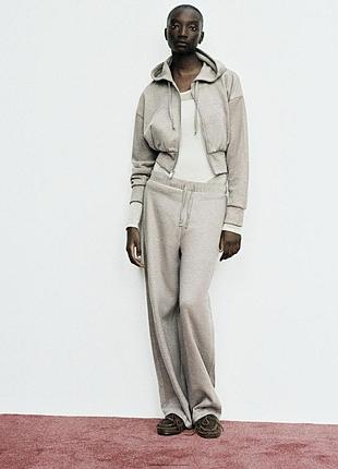 Трикотажные брюки в рубчик zara s брюки коричневые шоколадные костюм zara