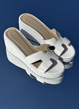 Женские кожаные шлепанцы на танкетке белые натуральная кожа замша в наличии 42р 43р по заказу 41, 42, 43р