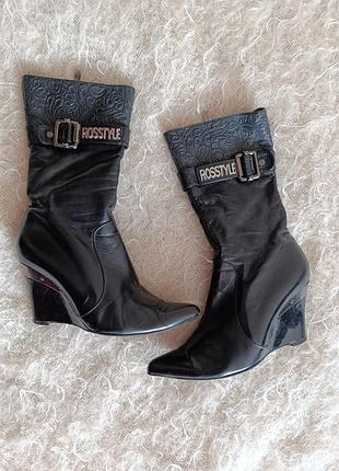 Женские черные сапоги натуральная кожа