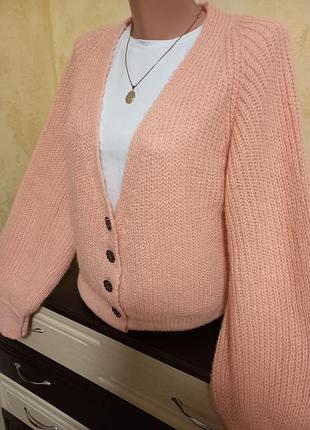 Кардиган 30% альпака персиковый цвет s-m