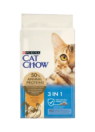 Cat chow 3в1 cухой корм для котов с формулой тройного действия, с индейкой 1,5кг