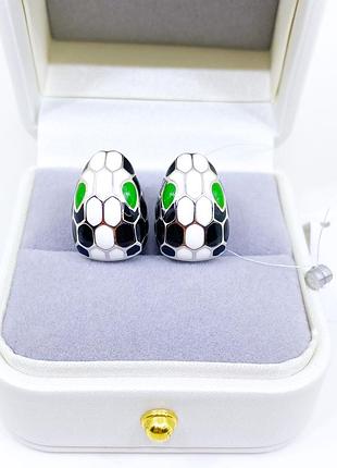 Серьги сережки змея змеи змейка змейки с эмалью серебро 925 проба новые с биркой булгари bulgari