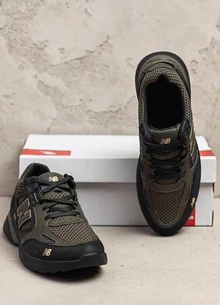 Кроссовки мужские new balance olive кожа-сетка