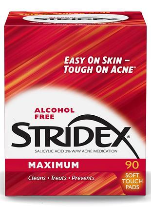 Очищувальні диски проти акне, без спирту stridex single-step acne control maximum salicylic acid 2%