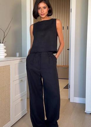 Костюм женский! лен. белый, черный цвет