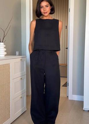 Костюм женский! лен. белый, черный цвет