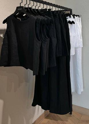 Костюм женский! лен. белый, черный цвет