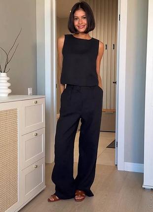 Костюм женский! лен. белый, черный цвет