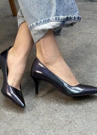 Эксклюзивные туфли лодочки из итальянской кожи лаковые на шпильке