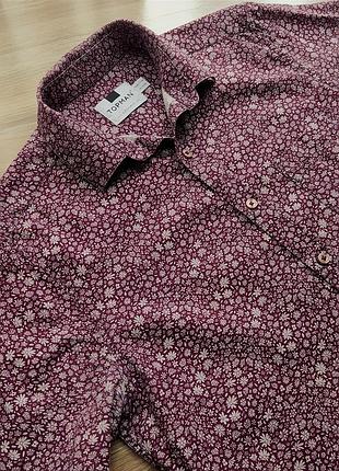 Сорочка чоловіча topman бордового кольору з квітковим принтом на короткий рукав