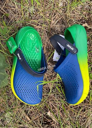 Крокс лайтрайд сині з зелено-жовтим колером сабо crocs literide clog navy citrus