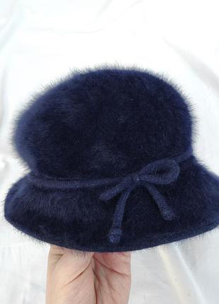 Меховая шляпа панама ✨kangol✨ ангора винтажная шапка пушистая синяя панама