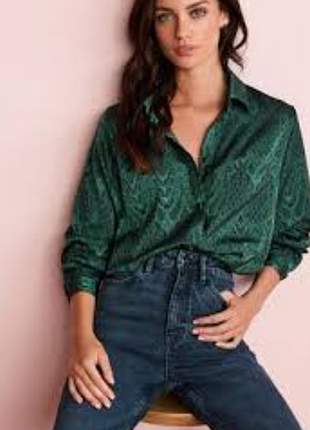 Зеленая шелковая блуза р.38