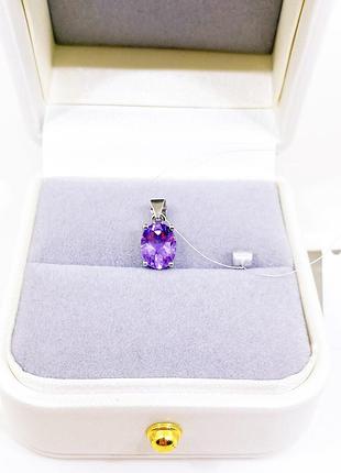 Підвіска кулон овал аметист фіолетовий камінь із камінням каміння срібло 925 проби нові з биркою