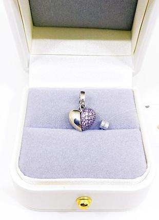 Подвеска кулон сердце с розовыми камнями камни камень серебро 925 проба новые с биркой