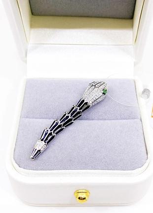 Підвіска кулон змія змійка чорна емаль із камінням камені срібло 925 проби нові з биркою булгарі bulgari