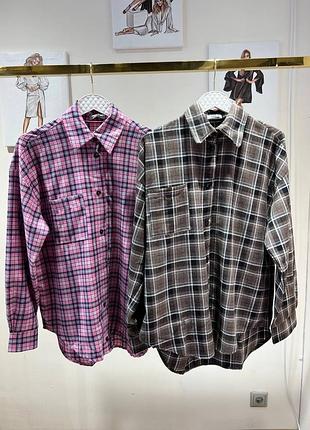 Стильная фланелевая рубашка в клетку - шоколадный, розовый, турецкий фланель