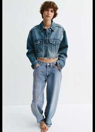 Джинсова куртка zara оверсайз фасон, укорочена джинсовка