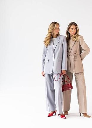 Женский костюм с пиджаком и брюками палаццо из тиара - элегантный деловой стиль, бежевый, черный, серый