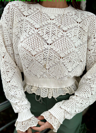 Короткий джемпер/кофта в технике кроше с кружком zara.