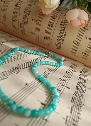 Голубое изящное ожерелье из натурального агата.