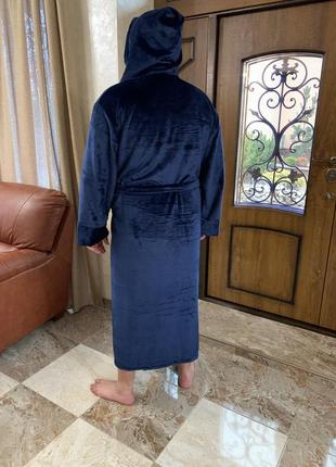 Мужской махровый длинный халат на запах с капюшоном6 фото