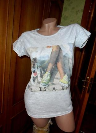 Натуральна футболка з принтом h&b турція світло-сірий меланж 100% котон