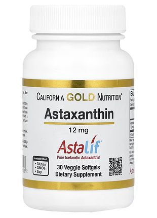 California gold nutrition, astalif, чистий ісландський астаксантин, 12 мг, 30 вегетаріанських капсул