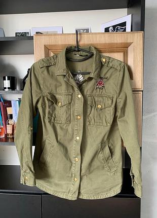 Плотная джинсовая рубашка 36 размер цвет хаки 100% натуральная ткань с вышивкой