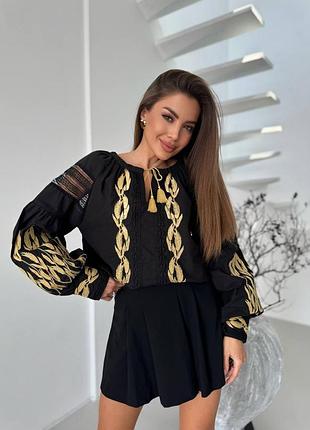Колоритна блуза вишиванка, українська вишиванка, етно сорочка з вишивкою