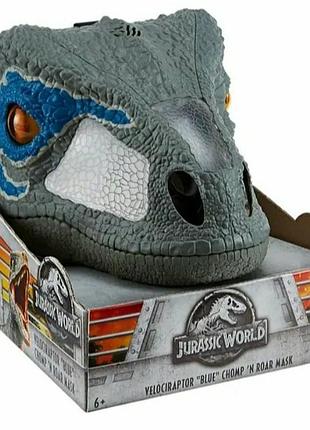 Маска велоцираптор со звуком и подвижной челюстью jurassic. в наличии