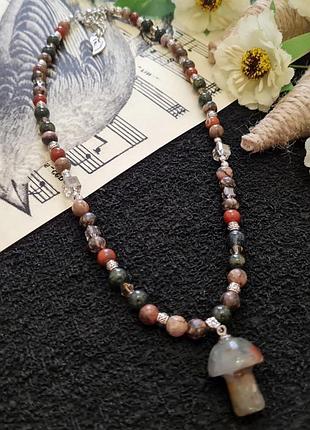 🔺🍄✨ эксклюзивное колье чокер с подвеской "грибочек" натуральный камень