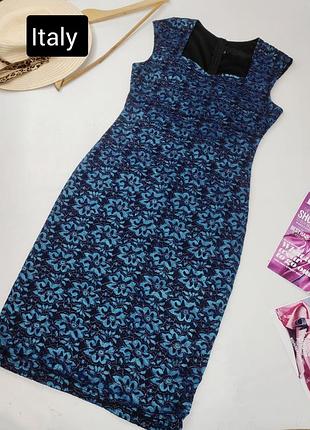 Платье женское миди синяя футляр с короткими рукавами декольте от бренда italy l