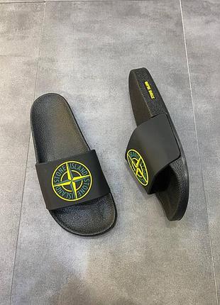 Чоловічі шльопки stone island на весну-літо у чорному кольорі преміум якості на кожен день