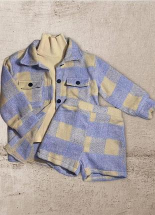Теплый костюм в клетку для девочки 7 лет – рубашка + шорты