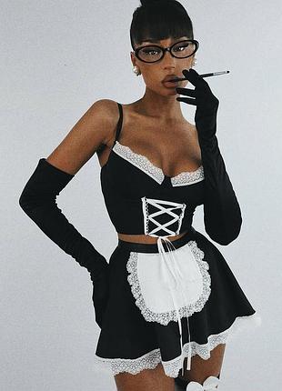 Комплект горничной горничная пеньюар фартух передник гартери бантики чокер