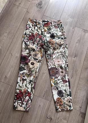 Коттоновые брюки, штаны zara в цветочный принт, s размер