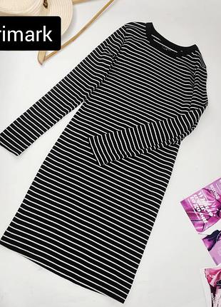 Сукня жіноча міді чорна біла у смужку в рубчик від бренду primark s m