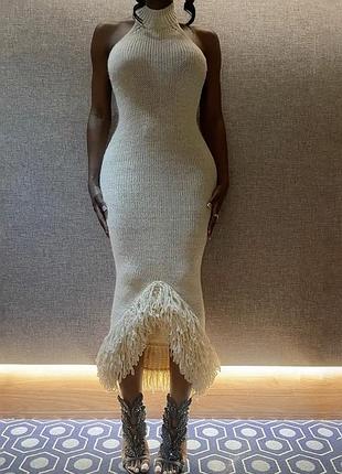 Плаття вечірнє, зав'язане, довге, міді, на фотосесію, пляж, пляжне, з бахромою, з відкритою спинкою