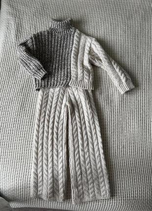 Теплий трикотажний вʼязаний сет комплект костюм брюки + светр комплект коси zara