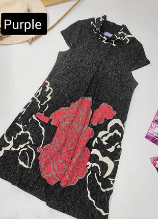 Платье женское мини трапеция серого цвета в цветочный принт от бренда purple m