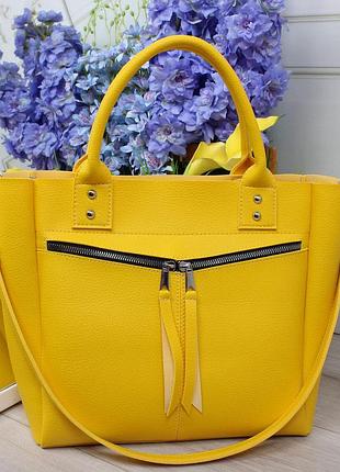 Женская стильная и качественная сумка из эко кожи желтая а4