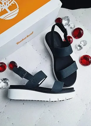 Timberland оригінал чорні шкіряні босоніжки сандалії на платформі