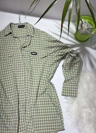 Трендовая женская рубашка оливка в клетку prettylittlething 🫒