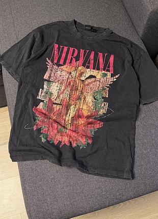 Футболка графит вареный мерч группа nirvana primark