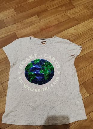 Футболка планета земля пайетки перевертыши